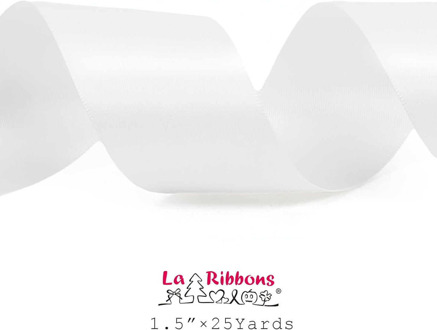 LaRibbons White Ribbon 1 1/2 Inch 25 Yards Double Faced White Silk Ribbon for Flower Bouquet Crafts Gift Wrapping Wedding Party Decoration