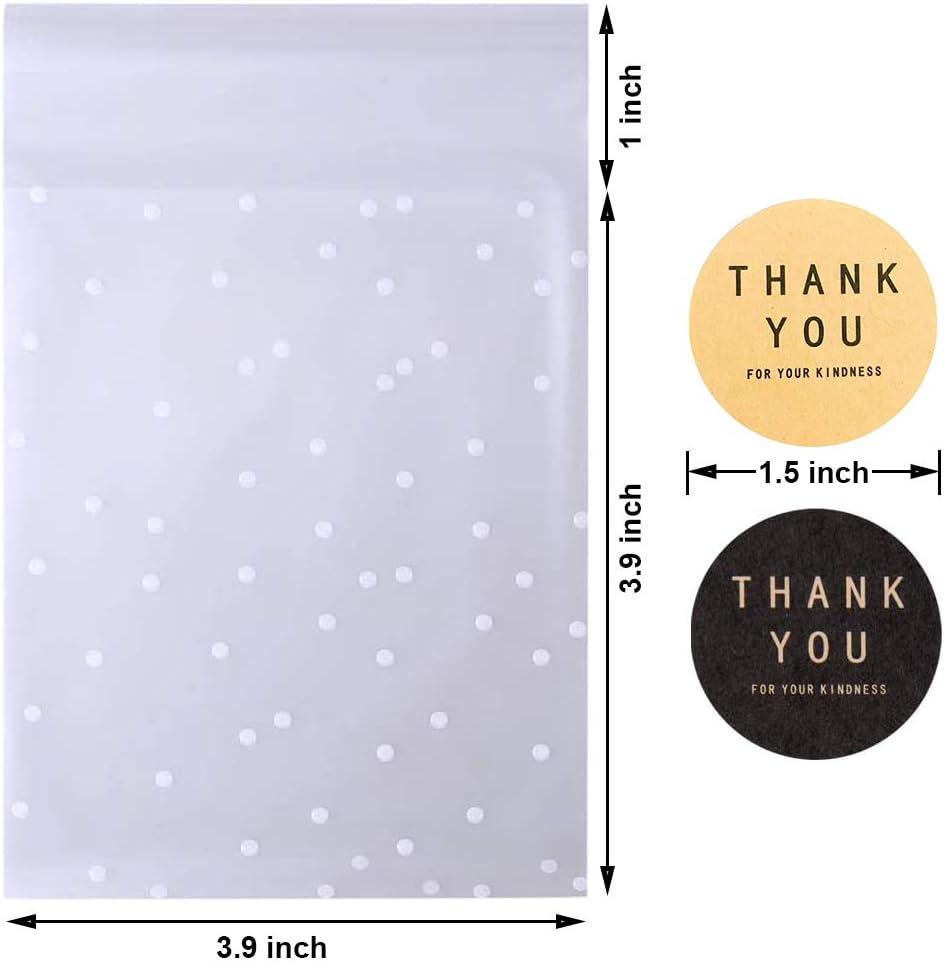 Self Adhesive Cookie Cellophane Treat Bags with Seal 4x4 Inches, 4 Mils Self Sealing Resealable Plastic Packaging Bags with Thank You Labels for Gift Giving Party Favor Bakery Candy Chocolate 100 Pcs
