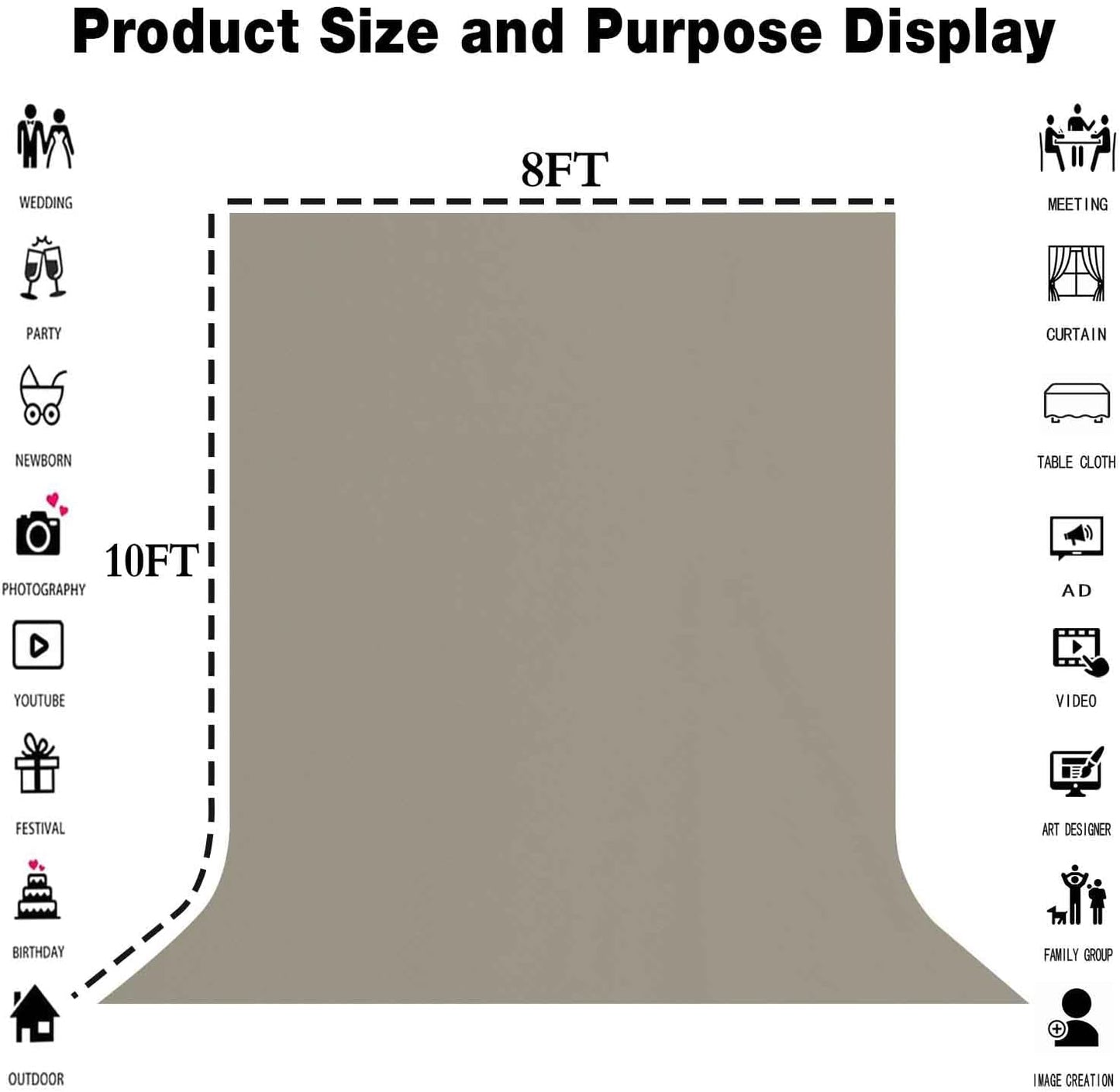 Portrait Backdrop Cloth 8x10FT Gray Screen Backdrop Photo Background, Professional Photography Video Studio Props