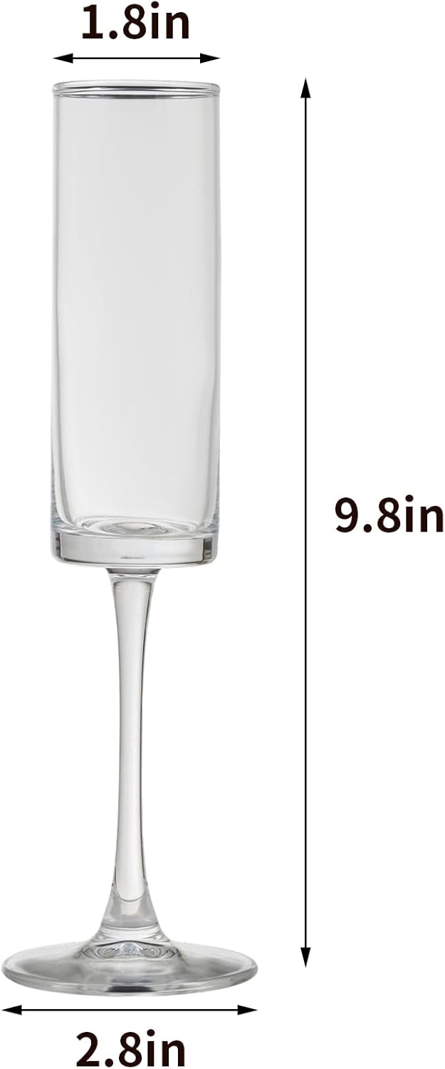 12 Pieces Clear Champagne Flutes 6 OZ Straight Sided Wine Glasses Champagne Long Stem Drinking Colored Glasses,Set of 12 Hand Blown Champagne Flutes Goblets for Wedding Cocktail Cups,Cava, Prosecco