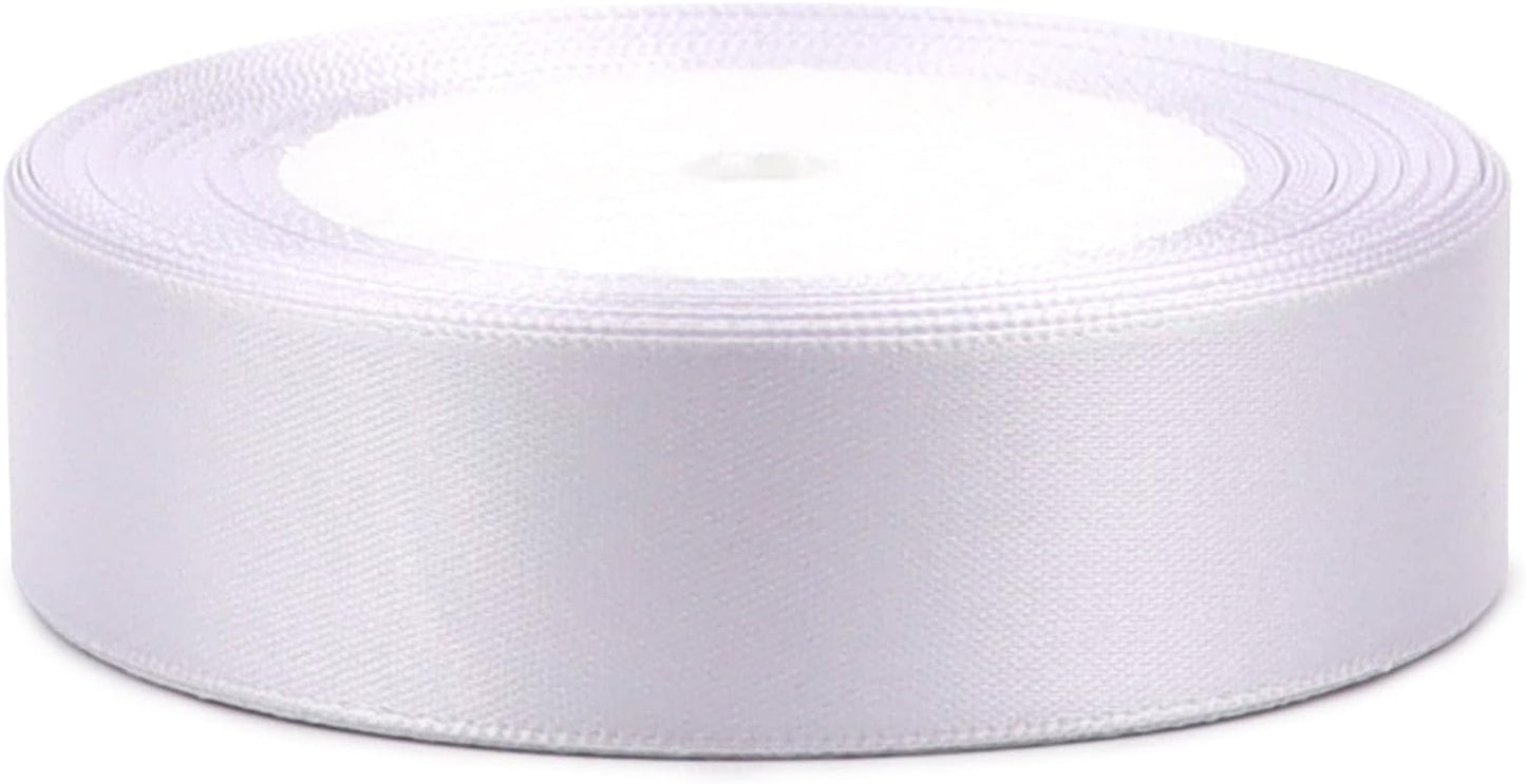 White Solid Satin Ribbon 1 Inch 25 Yards Solid Polyester Fabric Ribbon for Gift Wrapping Wedding Christmas Baby Shower Birthday Party Decoration Handmade Immortal Flower Craft
