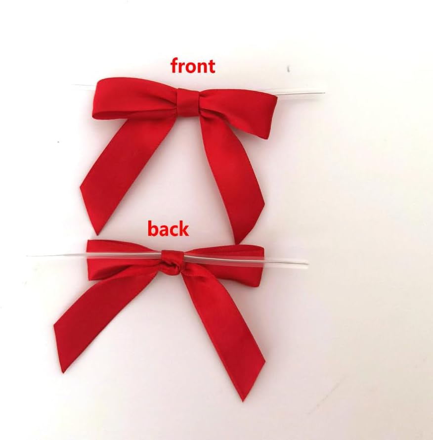 50pcs 2-1/2" Red Satin Ribbon Bows with Twist Ties for Gift Wrapping Packing Christmas Decoration (Red)