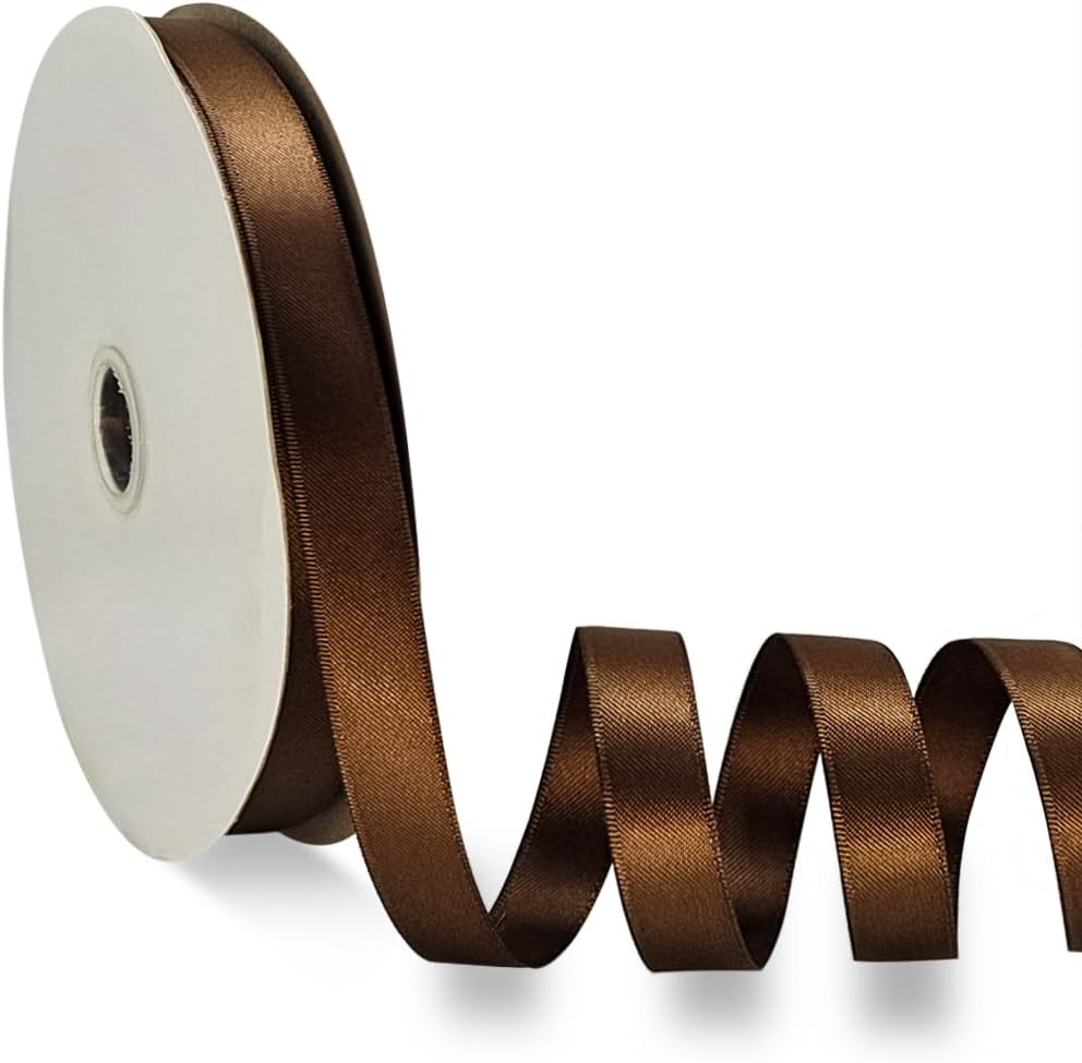 Brown Satin Ribbon Double Faced Satin 1/2 inch x 55 Yards Polyester Ribbon for Gift Wrapping Crafts Wedding Decoration Bows Ornaments Party Bouquet Floral Arrangement