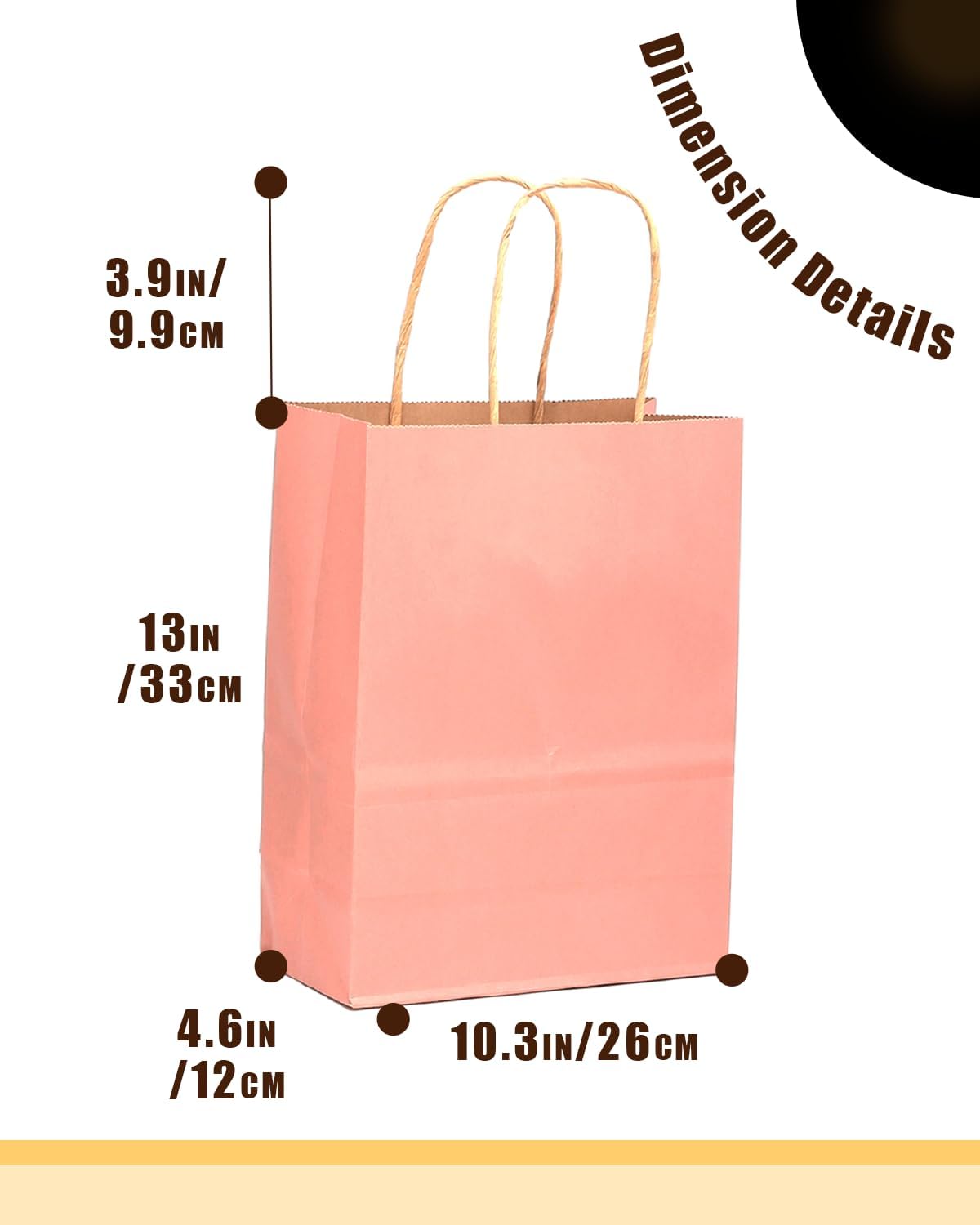 qiqee 100PCS Gift Bag with Handles Bulk Kraft Bright Pink Paper Bags Multiple Uses (13"x10.3"x4.6"- Large Size)
