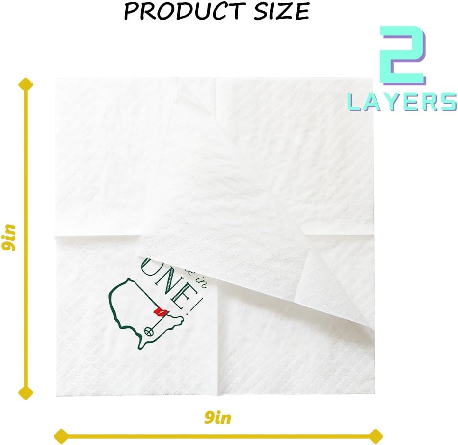 Golf Cocktail Napkins 2-Pack, 200 Count Hole in One First Birthday Golf Themed Paper Disposable Napkins for Baby 1st Hole In One Birthday Decorations, Golf Party Supplies, 2-Ply, 5x5 Inches