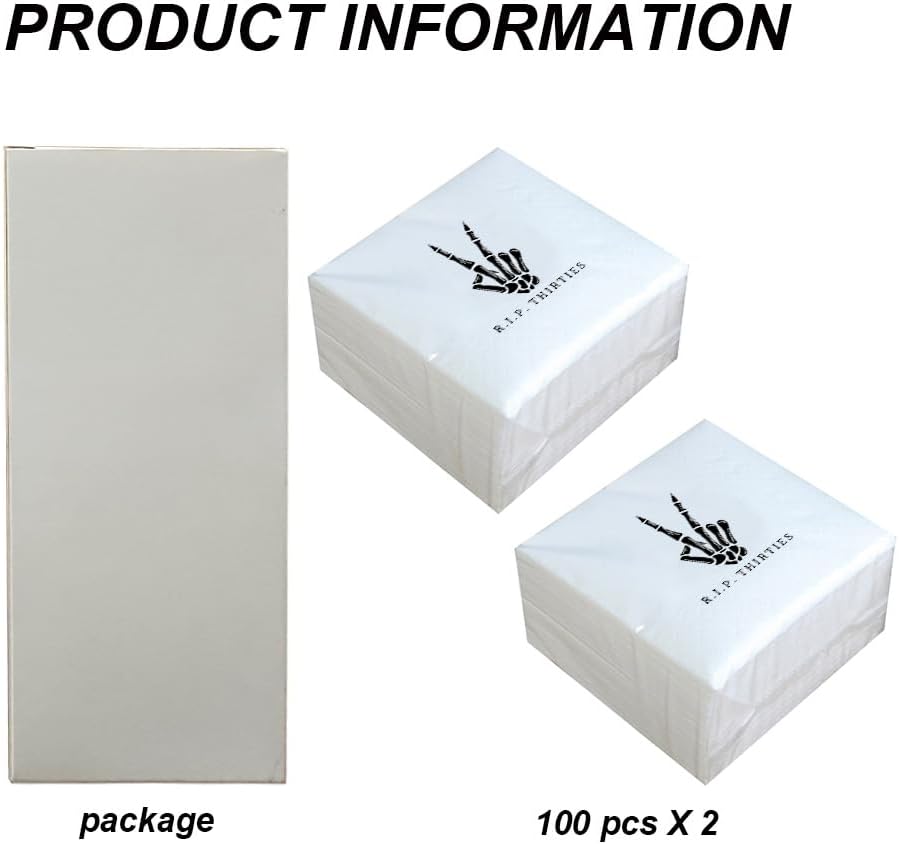 SharkBliss RIP Thirties Cocktail Napkins, 200 Count RIP Thirties Death to My 30s 40th Birthday Paper Napkins for Party Decorations | 2-Ply, 5x5"