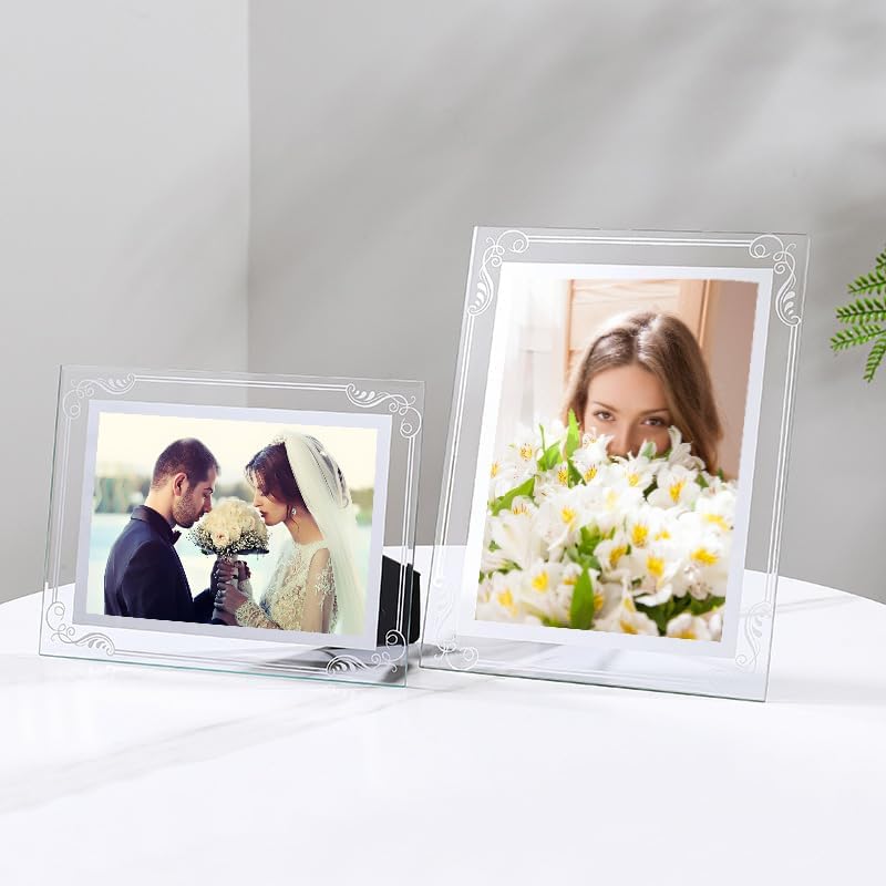 Glass Photo Frames Picture Frame 3.5x5 High Definition Silver Vertical and Horizontal for Table Desk Shelf Office House Decoration Gifts