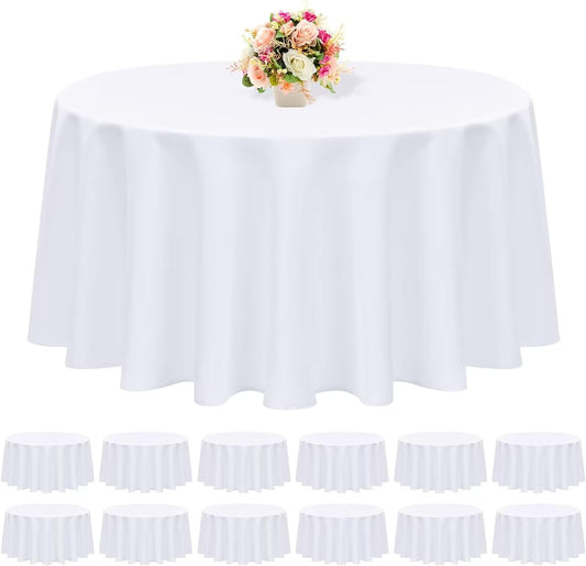 12 Pack Round Tablecloth 90 Inch - White Polyester Tablecloth for Round Table, Premium Stain and Wrinkle Resistant Washable Fabric Table Cover for Wedding Party Banquet Restaurant Reception