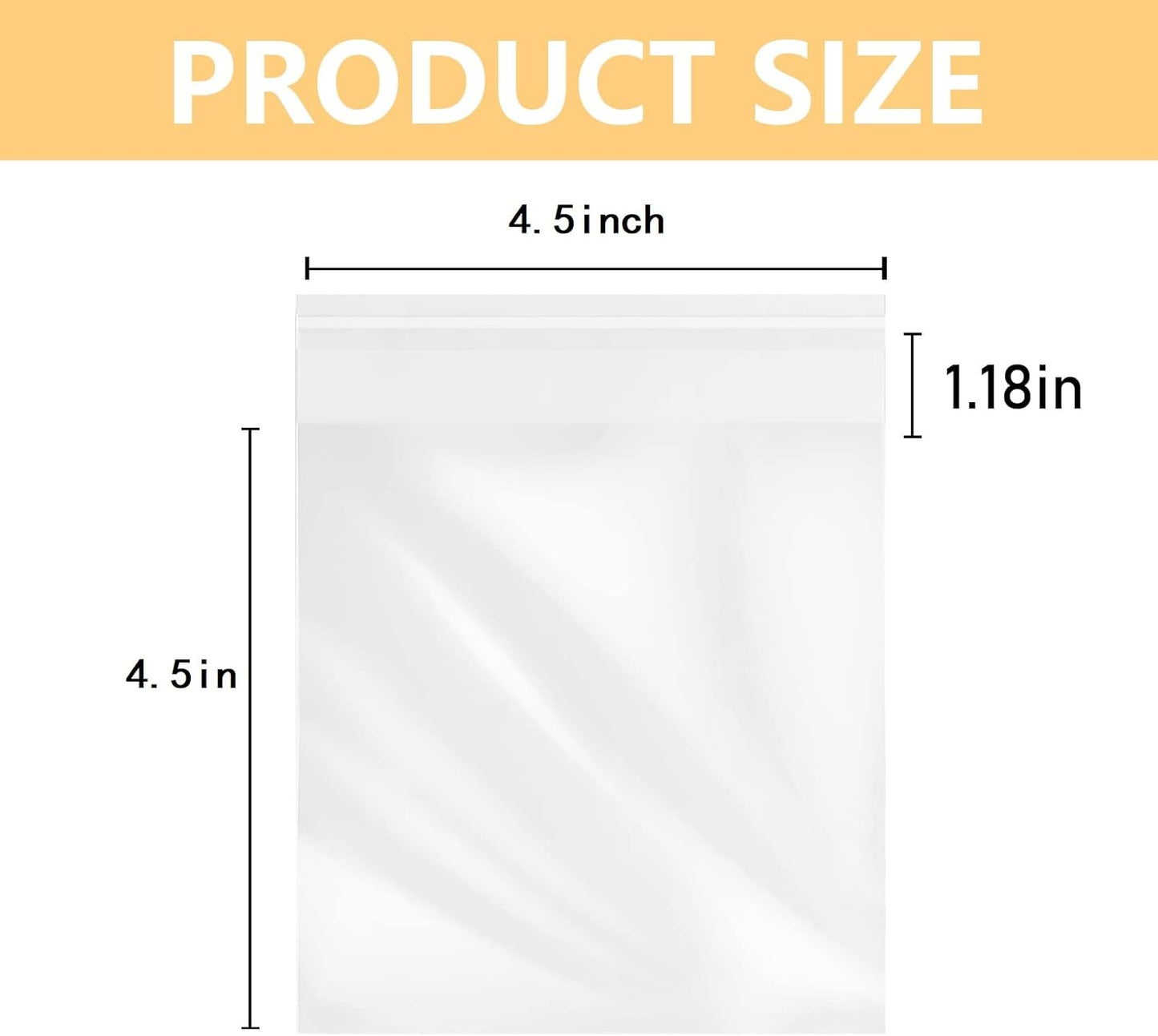 200 Pcs 4.5''x 4.5'' Clear Resealable Cello/Cellophane Good for Bakery,Adhesive Treat, Candle, Soap, Cookie Poly Bags