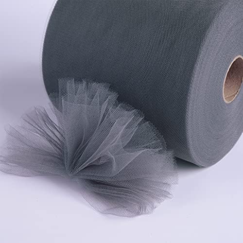 Tulle Rolls 6” by 100 Yards (300 feet) Tulle Roll Spool Fabric for DIY Tutu Skirts Wedding Baby Shower Crafts Decorations Party Supplies (Grey)