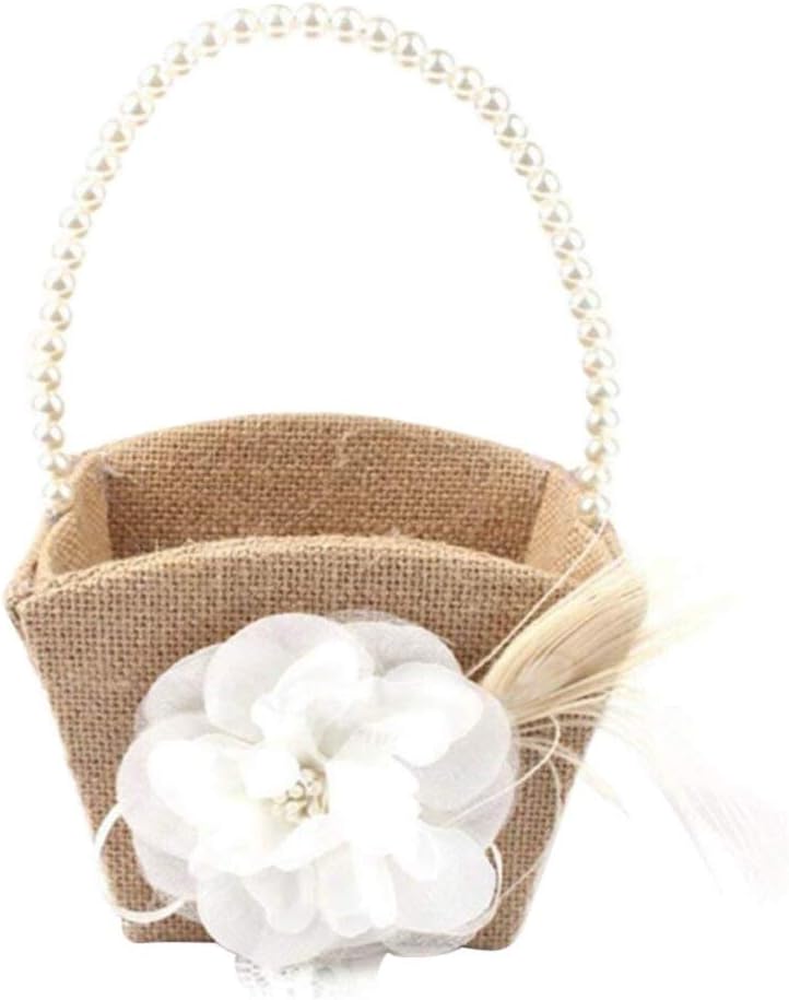 The Crafty Owl 2 Heart Rhinestones Ivory/White/Blue, Red, Purple, Black Trimming Satin Large Wedding Ring Bearer Pillow and Basket Set (Burlap with Lace and Feathers)