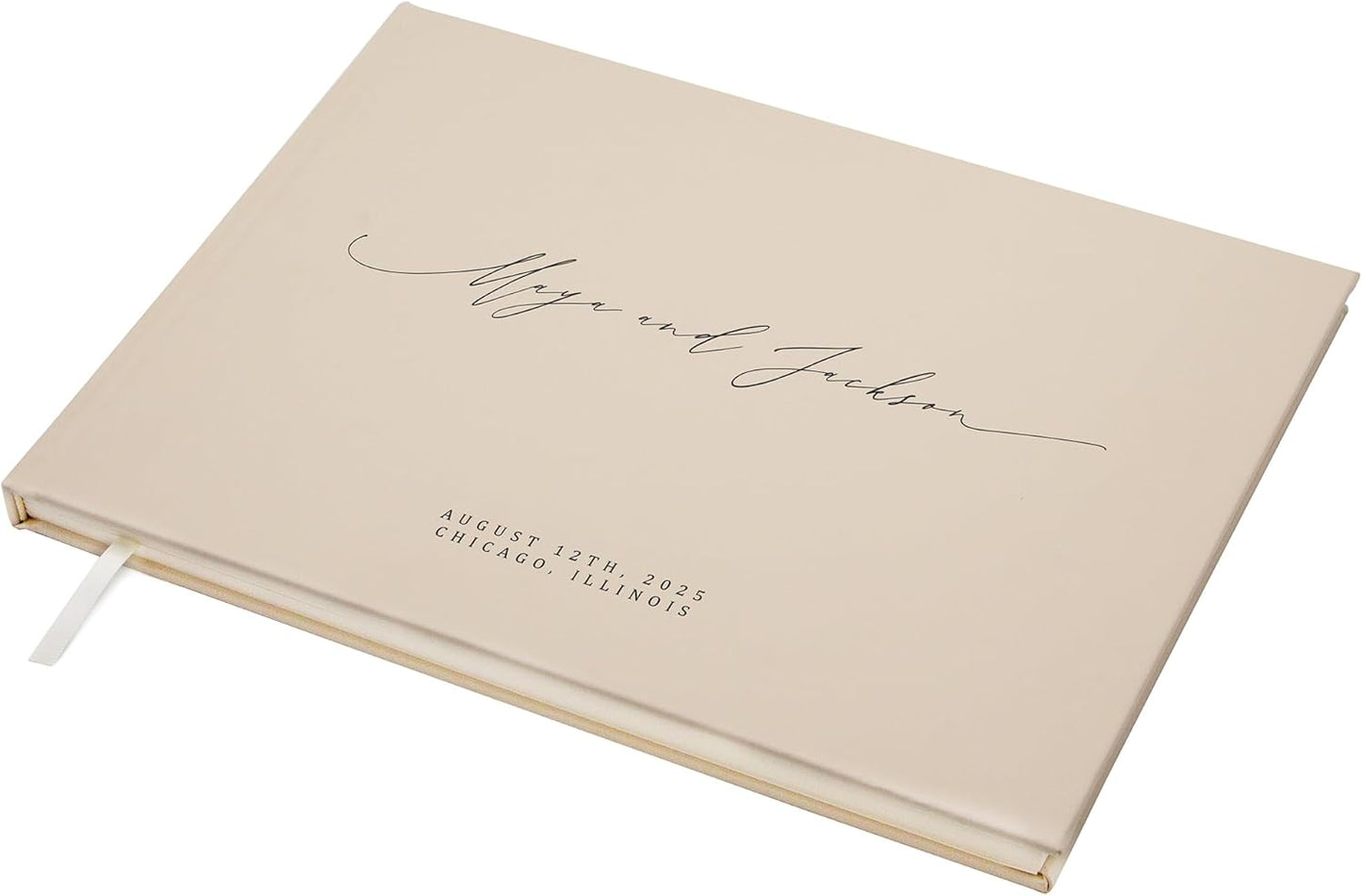 MUUJEE Personalized Guestbook in Oats- Premium Custom Modern Guest Book for Wedding Reception, Birthday Party or Events w/Bookmark Blank Pages for Signing 11.5 x 8.5 inches