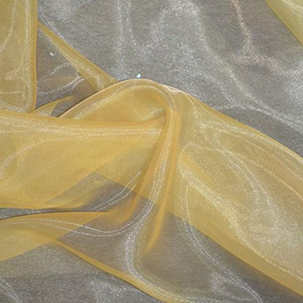 VDS Gold Organza Fabric, 60 Yards Continuous, 45” Wide, Wedding Party Decoration Iridescent Crystal Sheer Shiny Organza Tulle Bridal Dress DIY Crafts Costume Sewing Backdrop Arch Cloth