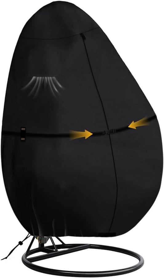 Outdoor Egg Chair Cover Waterproof with Zipper, UV Resistant & Windproof All-Weather Hanging Egg Chair Cover, Fade and Tear Resistant Hanging Chair Covers, 91" x 80", Black