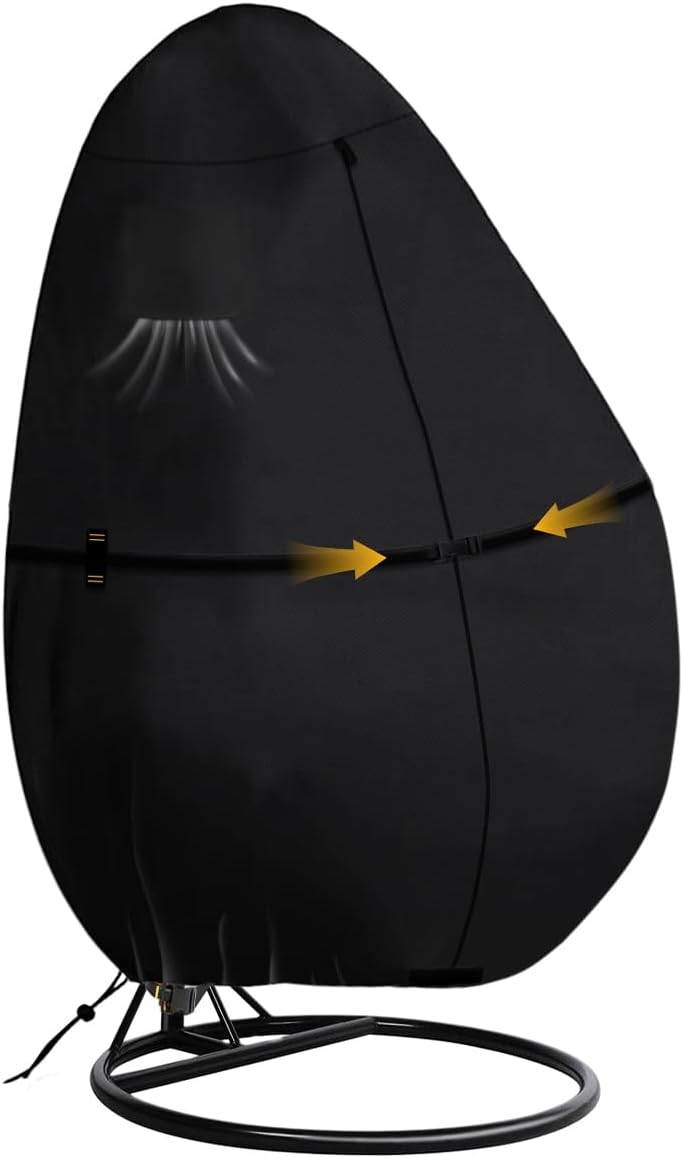 Outdoor Egg Chair Cover Waterproof with Zipper, UV Resistant & Windproof All-Weather Hanging Egg Chair Cover, Fade and Tear Resistant Hanging Chair Covers, 78" x 69", Black