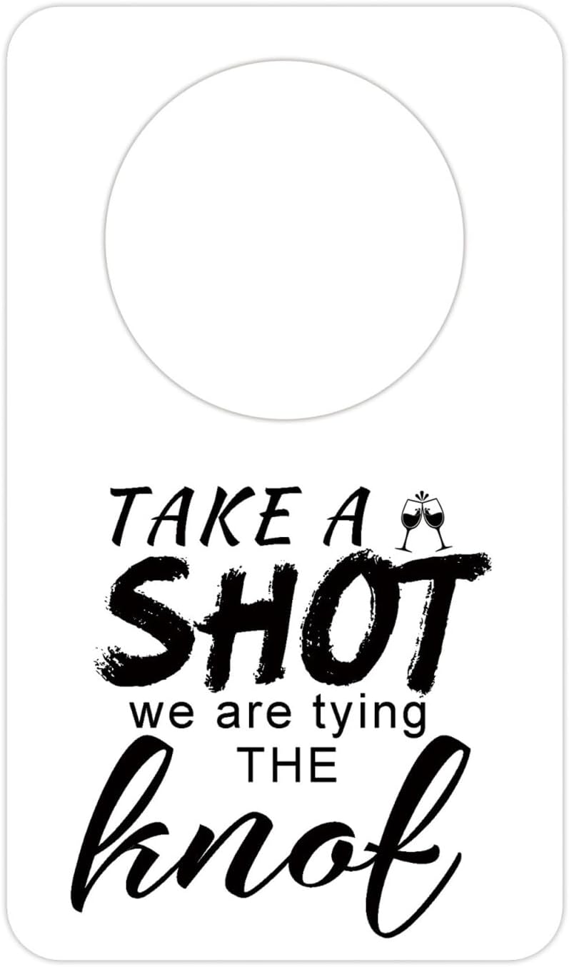 Take a Shot We are Tying (Or Tied) The Knot Tags with Hanging Hole Rectangle Kraft Paper Card Decorative Knot Tags for Engagement Party Wedding Decor, Bridal Party Gifts (Rectangular White)