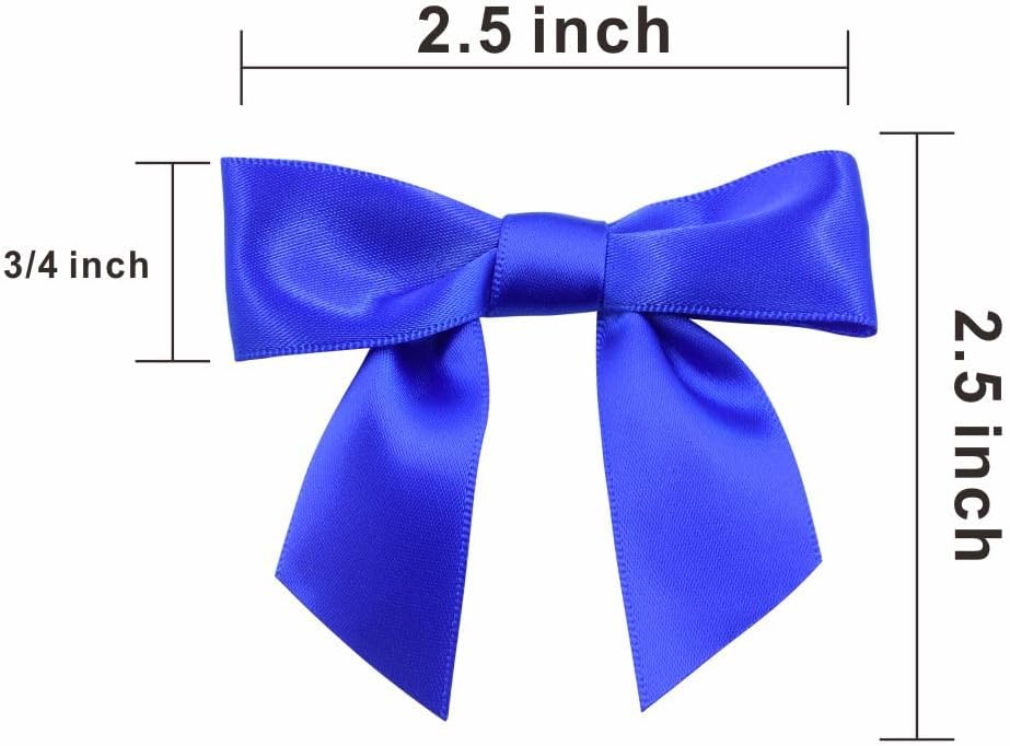 2.5" Hgzgch Blue Satin Ribbon Bow for Gift Wrapping, Premade Bows for Crafts, Cake, Party Favors, Handmade Bows with Double-Sided Tape, Self Adhesive Gift Bows for Presents, Treats, Christmas - 50pcs