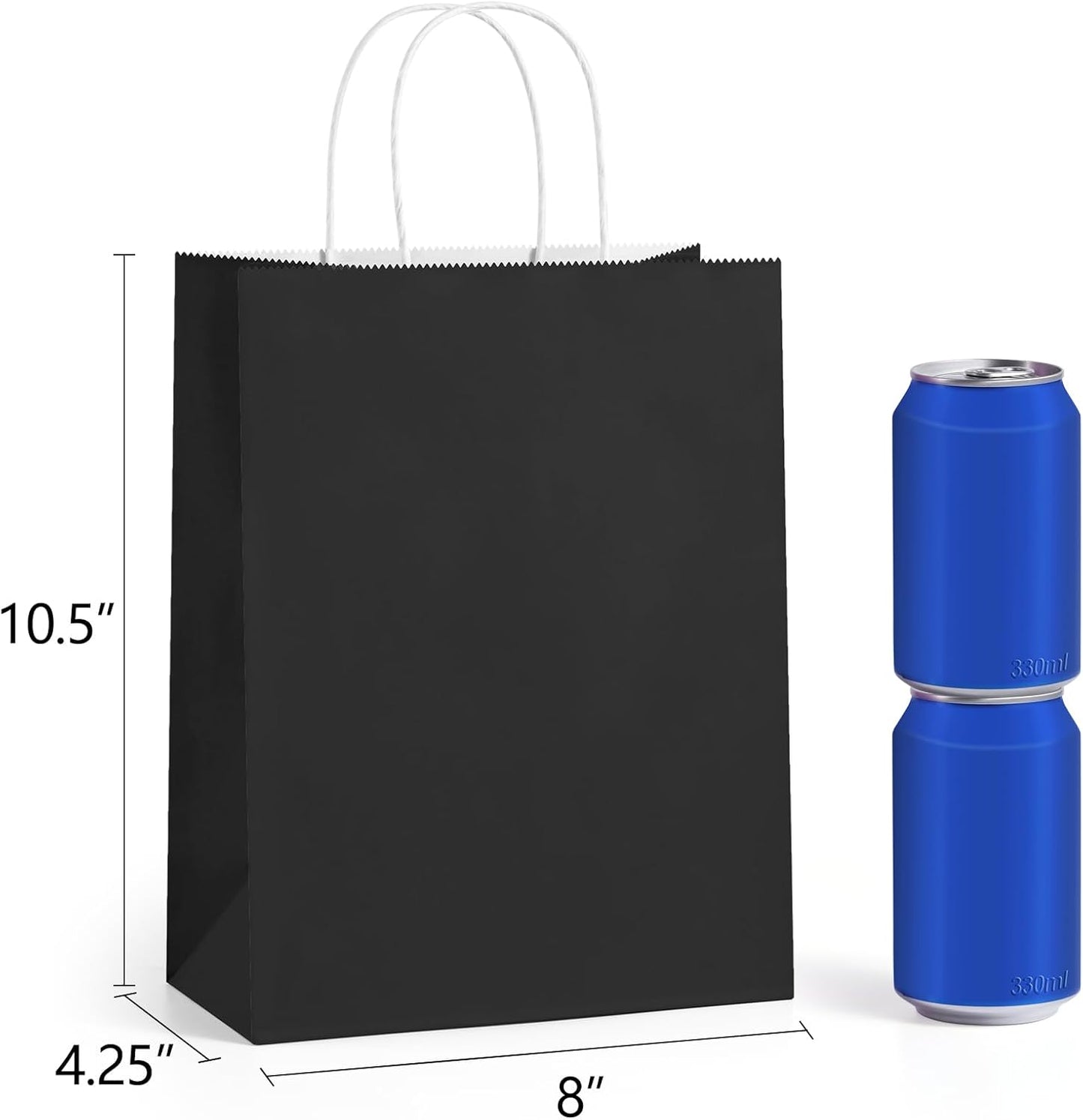 BagDream Black Gift Bags 8x4.25x10.5 100Pcs Kraft Paper Bags with Handles Bulk for Wedding, Party Favor, Grocery, Shopping, Retail, Merchandise Medium Paper Gift Sacks