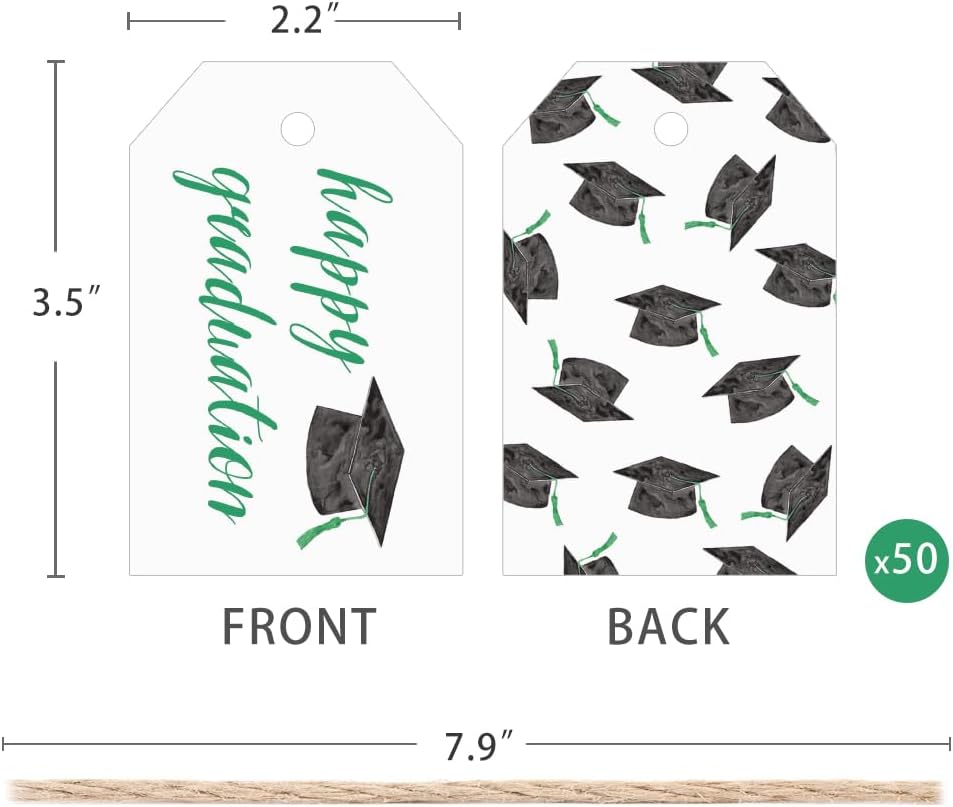 50 Pcs Graduation Gift Tags, Congrats Grad Party Favors Gift Tags for High School or Happy College Graduation Party Decoration Supplies (Green, 2.2 * 3.5)