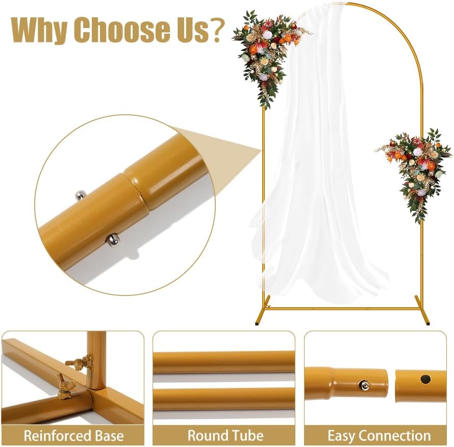 3 Pack Arch Backdrop Stand (7.2FT/6.6FT/6FT), Easy Assembly Backdrop Arch, Gold Wedding Arch Stand, Balloon Arch Stand for Photo Backdrop