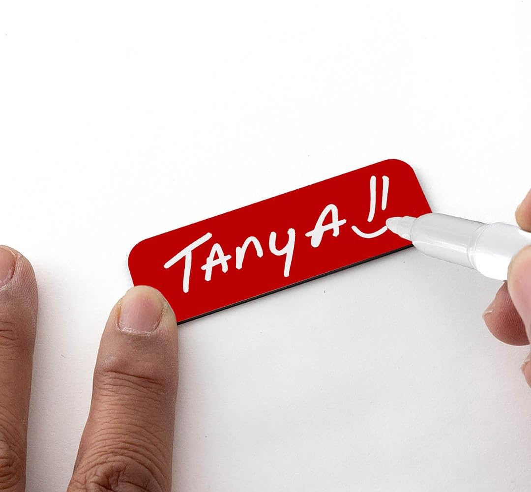 Name Tag/Badge Blanks - 50 Pack - 1" X 3" (Red) Round Corners, Magnetic Backing