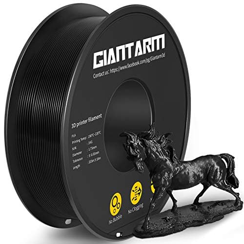 GIANTARM 3D Printer Filament, Black Pla Filament, 1Kg(2.2lbs) Spool, 1.75mm Dimension Accuracy +/- 0.03mm, 3D Printing Filament, Dark Black