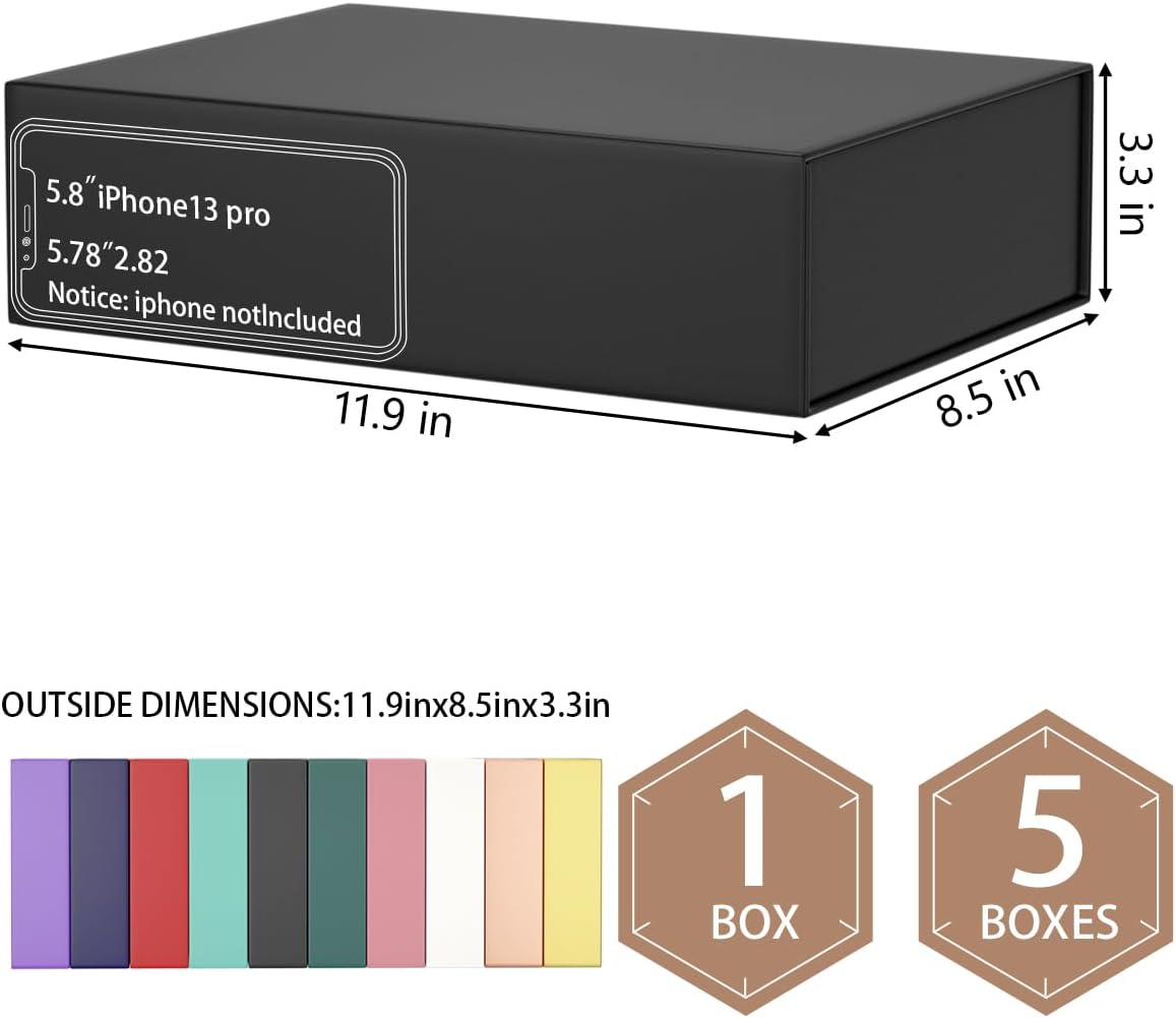 Black Gift Box 11.9" x 8.5" x 3.3" with Magnetic Closure Lid Gifts Boxe for Presents,Bridesmaid Gift Boxes,Cute Box,Birthday Gifts Boxe,Luxury for Gift Packaging, Magnetic Gifts Boxes for Wrapping Gift