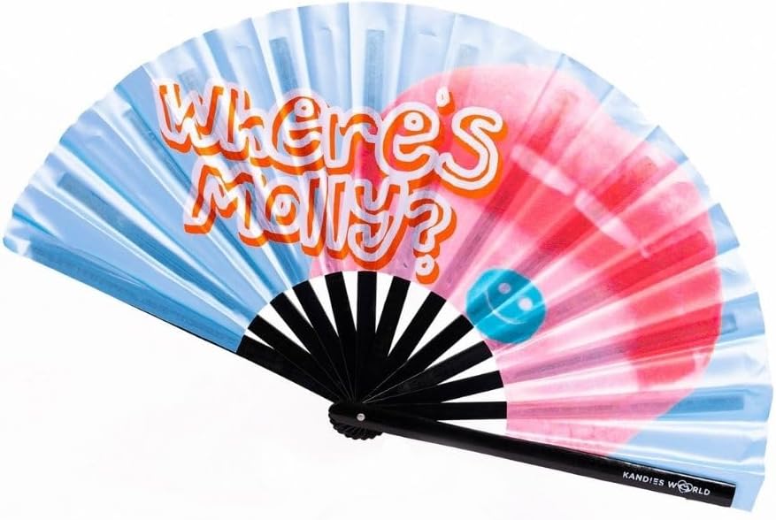 Kandies World UV Reactive Custom Festival Folding Hand Fan - Unique Designs, Made of Bamboo, Clacking Sound, Lightweight - Perfect Rave and Festival Accessory!