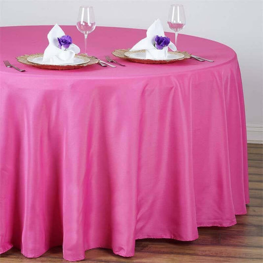 Efavormart Round Tablecloth, 108 Inch Stain & Wrinkle Resistant Washable Table Cloth, Decorative Polyester Fabric Table Cover for Banquet, Wedding, Dining- Fushia
