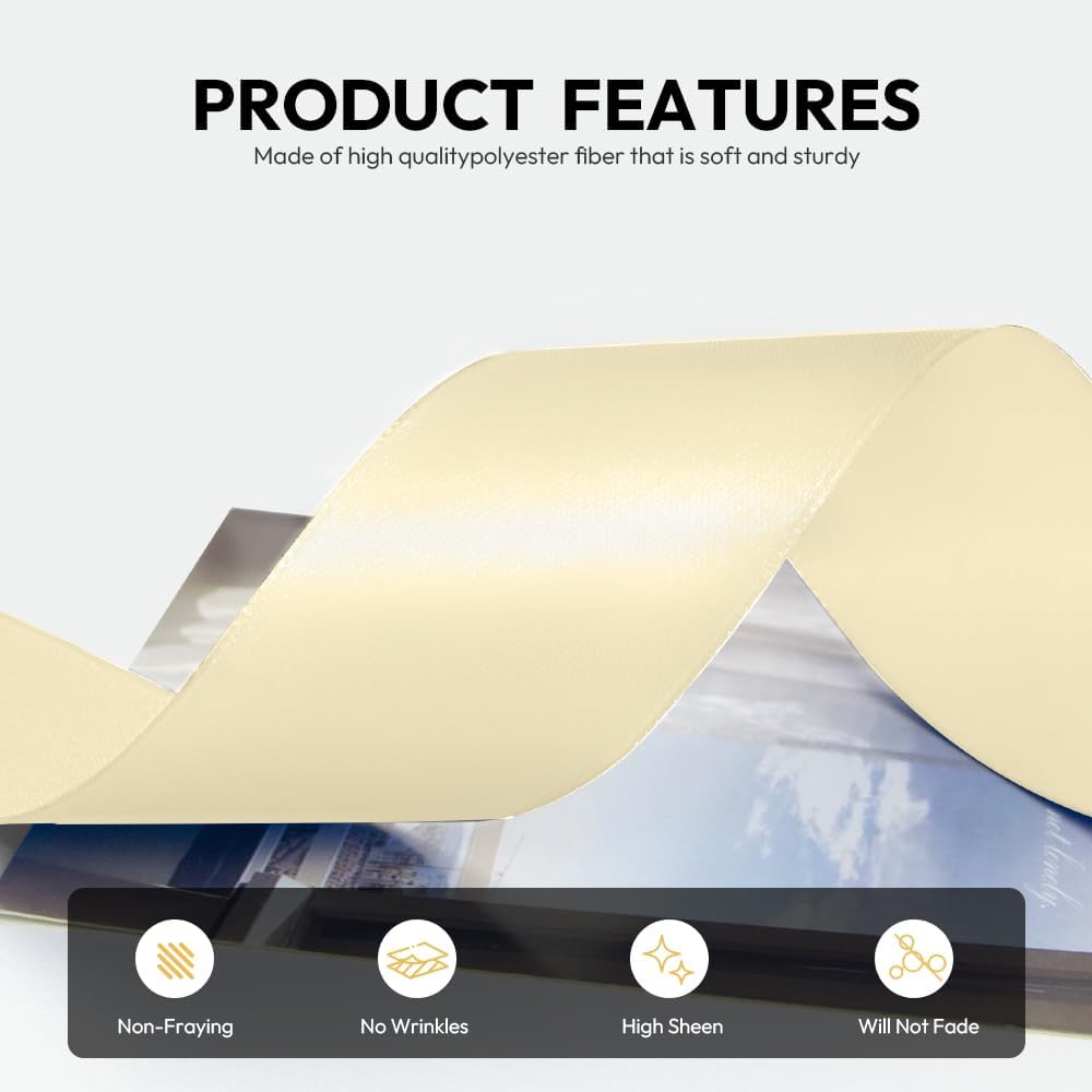 1-1/2 Inch 100 Yards Satin Ribbon Ivory, Solid Color Fabric Ribbon for Gift Wrapping, Wedding, Polyester Gift Ribbon for Birthday Party Decoration, Craft, Hair, Floral, Sewing