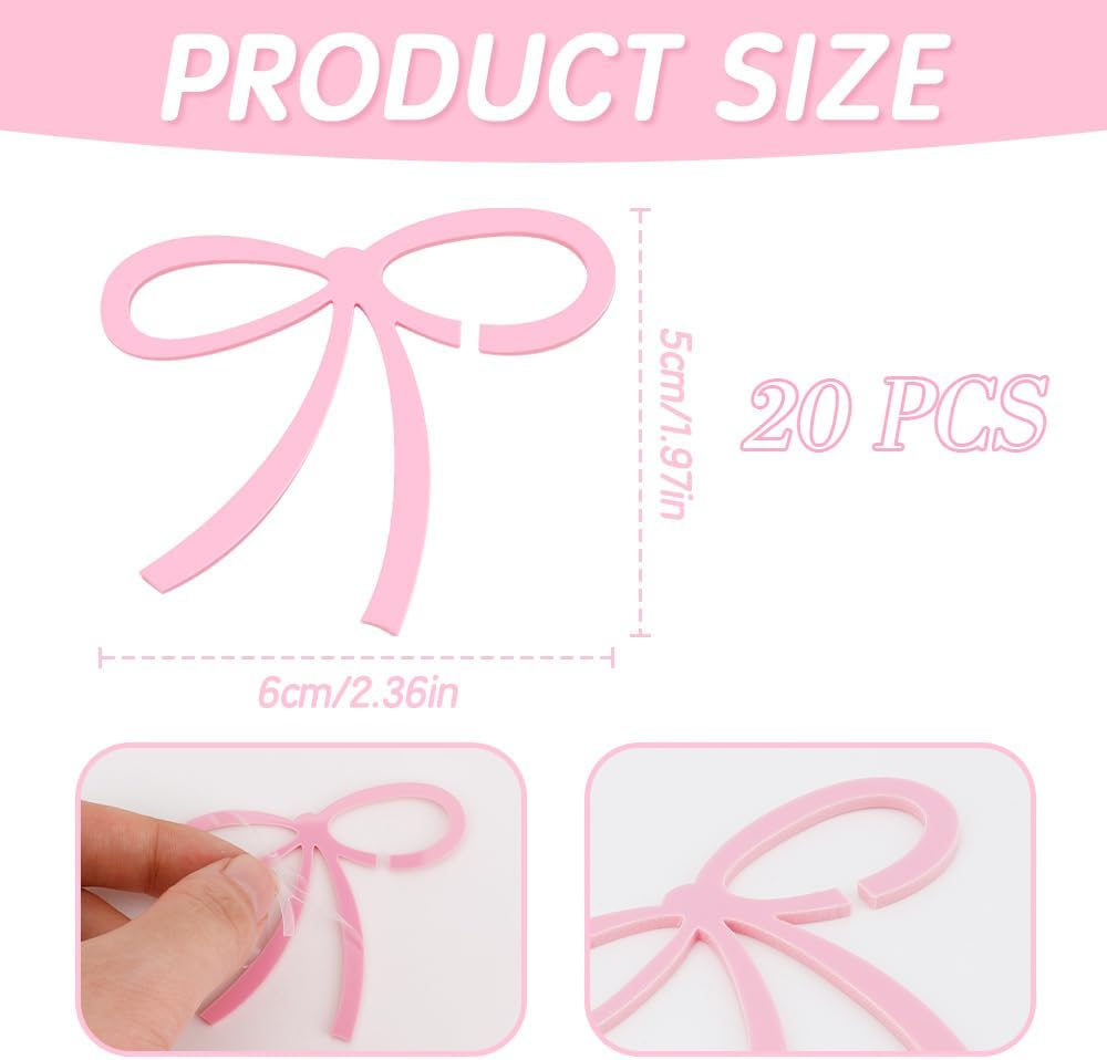 24 Pcs Pink Bow Drink Markers, Pink Bows Charms, Wine Coquette Wine Glass Tags, Drink Glasses Markers, Bar Tools Bow Acrylic Bowknot for Wedding Engagement Bachelorette Party Birthday