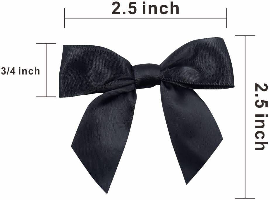 2.5" Hgzgch Black Satin Ribbon Bow for Gift Wrapping, Premade Bows for Crafts, Cake, Party Favors, Handmade Bows with Double-Sided Tape, Self Adhesive Gift Bows for Presents, Treats, Christmas - 50pcs