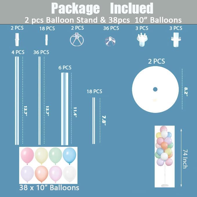 Leesoot 2 Sets 74inch Macarons Floor Balloon Column Kit Stand with Balloon Backdrop Decoration for Graduation Wedding Birthday Baby Shower Gender Reveal Party Balloon Tower Balloon Tree