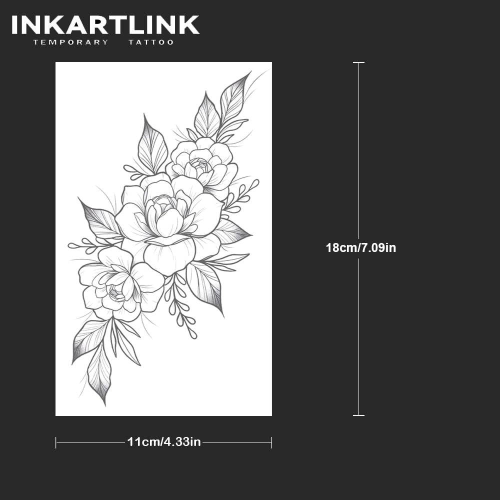 INKARTLINK Tattoo Tech, 2 Sheets Extra Large Semi Permanent Tattoo, Adult Art Design Temporary Tattoos, Lasts 1-2 Weeks, Waterproof, Realistic Look, No Adhesive, No Reflection (Flower)202