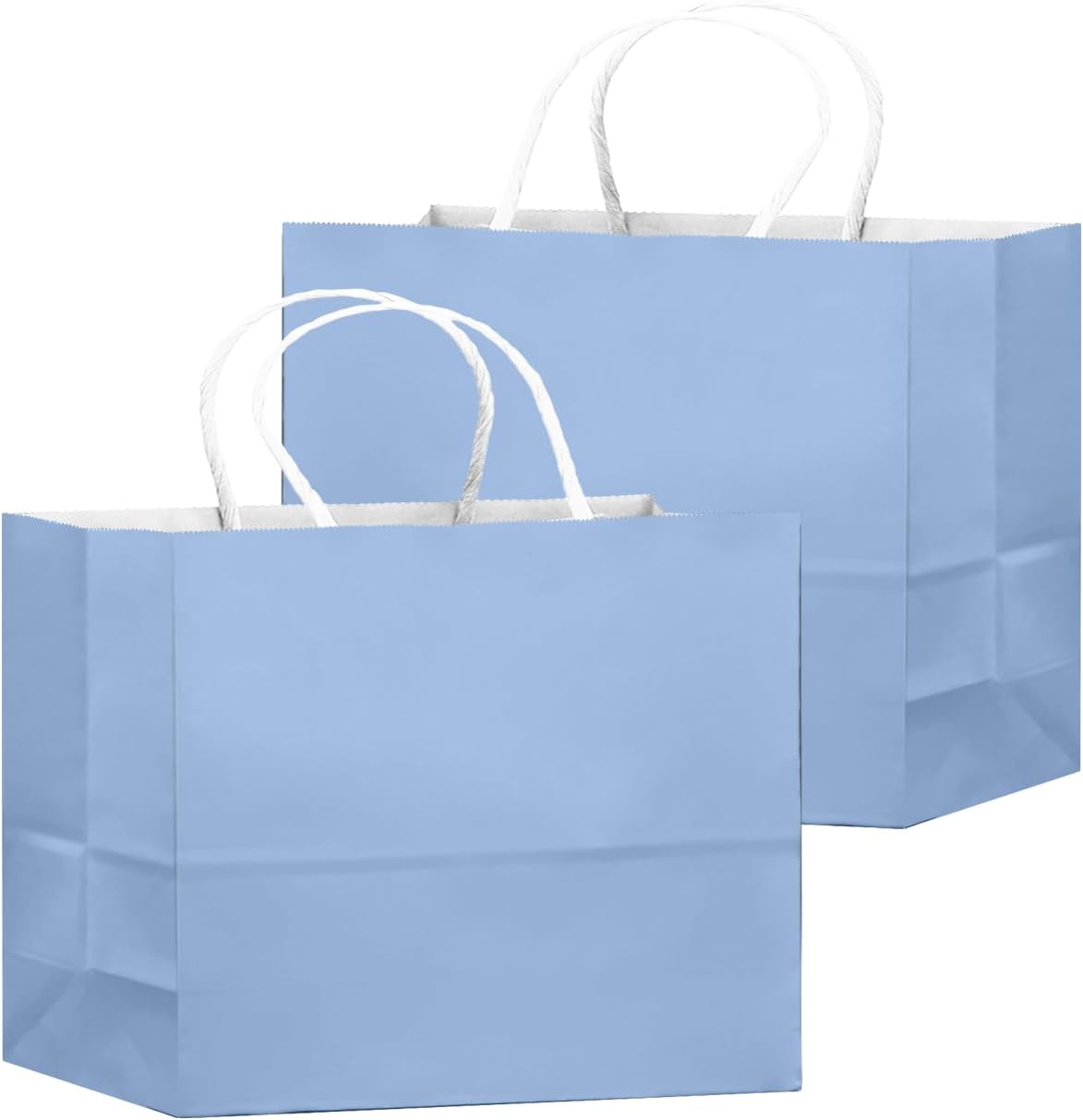 qiqee 50-Packs Light Blue Paper Gift Bags with Handles Bulk 12.6"x4.3"x10" Wide Large Size Party Favor Bags Multiple Uses