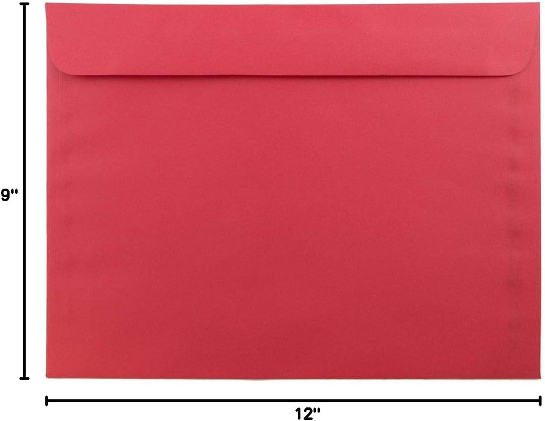 JAM PAPER 9 x 12 Booklet Colored Recycled Envelopes - Red Recycled - 25/Pack