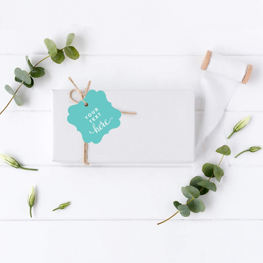 Andaz Press Fully Personalized Collection, Fancy Frame Square Gift Tags, Custom Made Any Name, Your Text Here, 24-Pack, for Presents, Gifts, Favors, Boxes, and Treat Bags