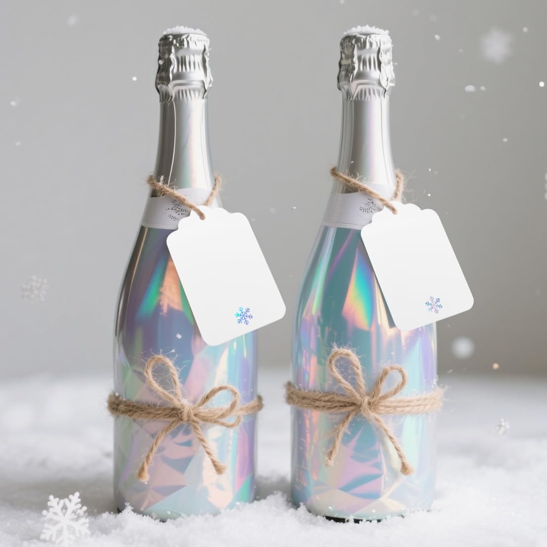 100Pcs Blank Gift Tags with String Iridescent Foil Snowflake Large Gift Tags White Paper with 65 Ft Jute Twine Cute Tags for Christmas Xmas Holiday Winter Wonderland Gift Wrap Tags