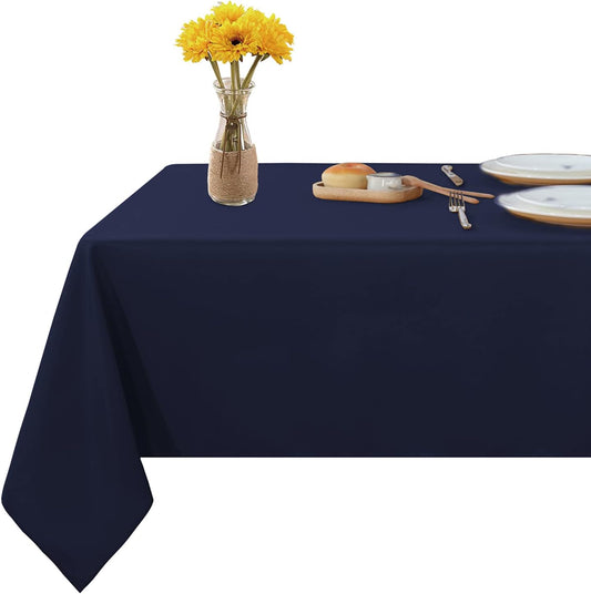 Fitable Rectangle Tablecloth Stain and Wrinkle Resistant Washable Polyester Table Cloth for Buffet Parties and Camping (60x84 inch, Navy Blue)