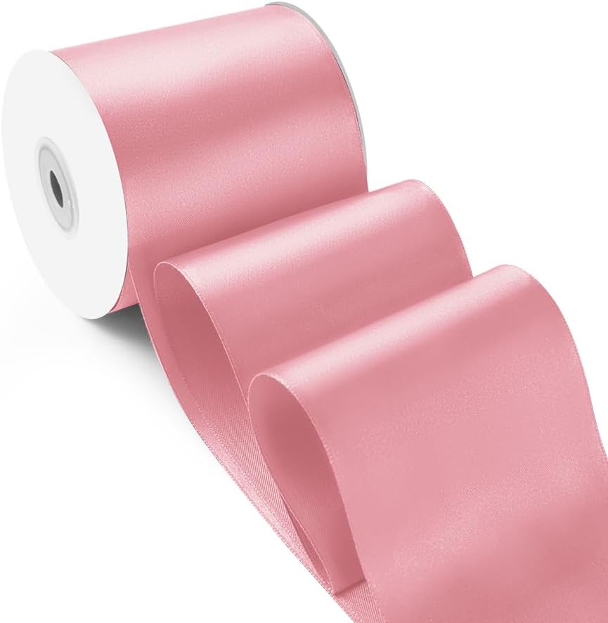 3 Inch 25 Yard Wide Satin Ribbon Pink, Solid Fabric Large Ribbon Roll for Cutting Ceremony Wedding Opening Party Decoration, Chairs, Sewing, Festival Pageant Sashes