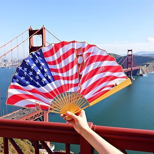 Folding Paper Hand Fan – Golden Gate Bridge Art Folding Fan, Decorative Handheld Paper Fan for Party, Wedding, Travel, Cooling, Home Décor, Gift & Collector Display