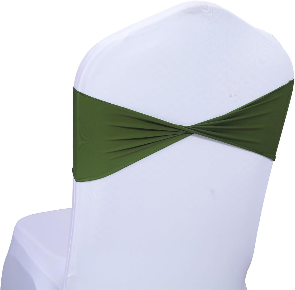 MDS Pack of 200 Spandex Chair Sashes Bows Elastic Stretch Dining Chair Bands Ties Without Slider Buckle Universal fits for Wedding Baby Shower Birthday Party Banquet Event Decoration - Olive Green