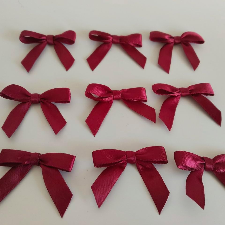 50pcs 1-1/2" Burgundy Satin Ribbon Bows Without Twist Ties Giant Bows for Christmas Holiday Gift Packing&Wrapping (Burgundy)