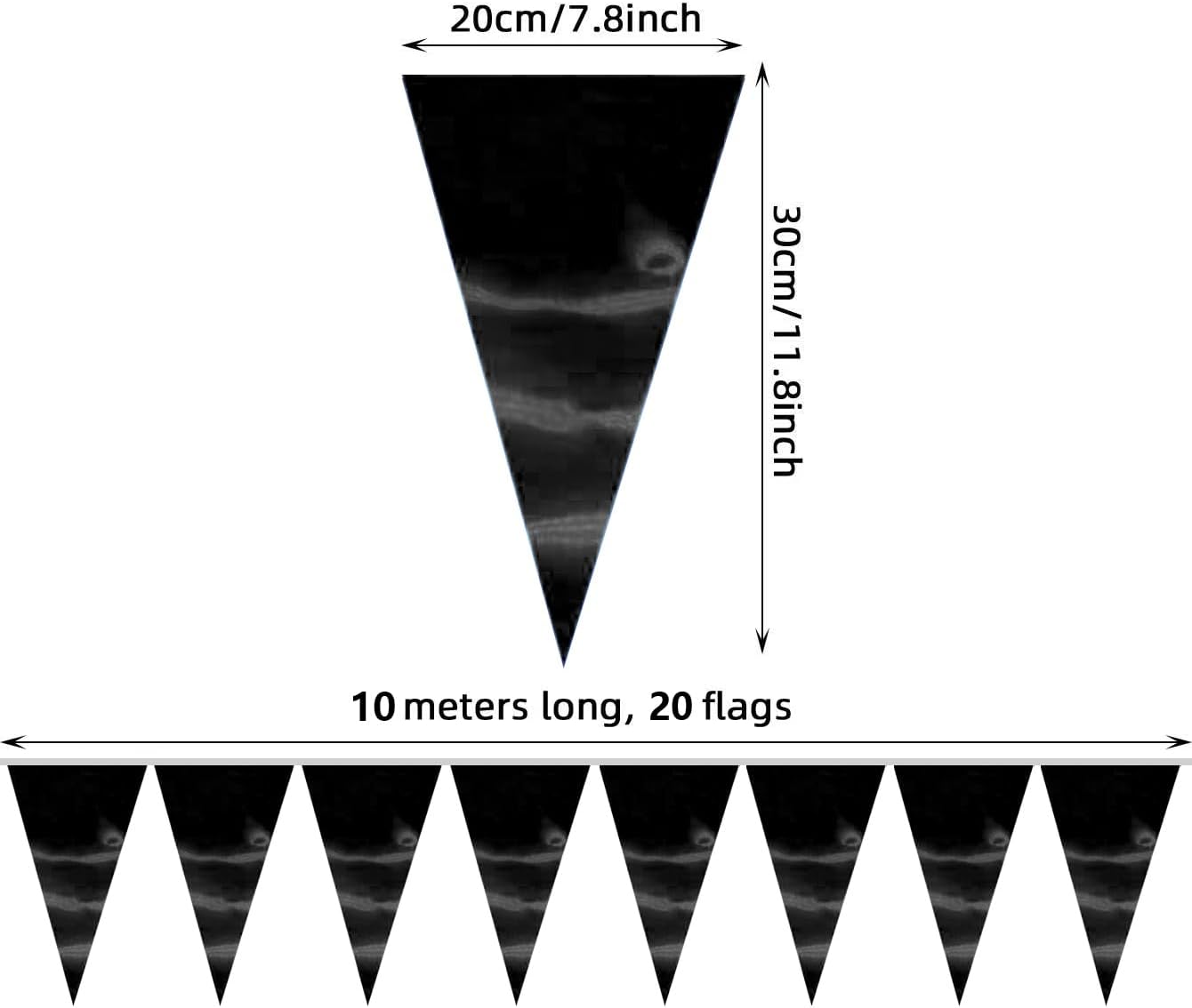 40M/130FT Black Triangle Pennant Banner Flag Metallic Fabric Bunting Garland for Christmas Graduation Birthday Wedding Engagement Bachelorette Holiday Halloween Celebration Hen Party Supplies