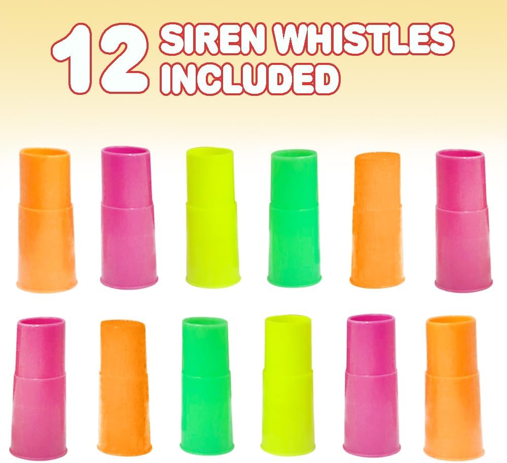 ArtCreativity Siren Whistles for Kids - Pack of 12, Durable Plastic Siren Noise Maker Party Whistles, Bright Assorted Colors, Birthday Party Favors, Piñata Fillers, Treasure Box Prizes