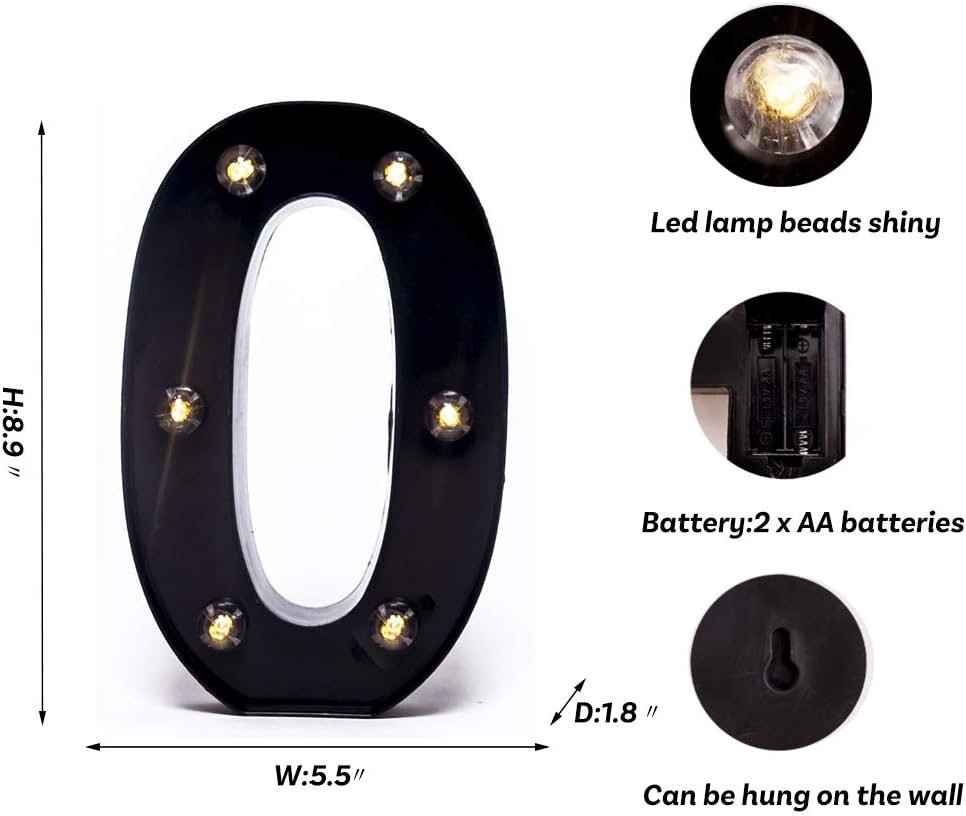 Foaky Black Light Up Numbers,Black and Gold Party Decorations,Marquee Numbers,Black Room Decor,Black and Gold Party Decorations Night Light Wedding Birthday Party Lamp Home Bar Decoration