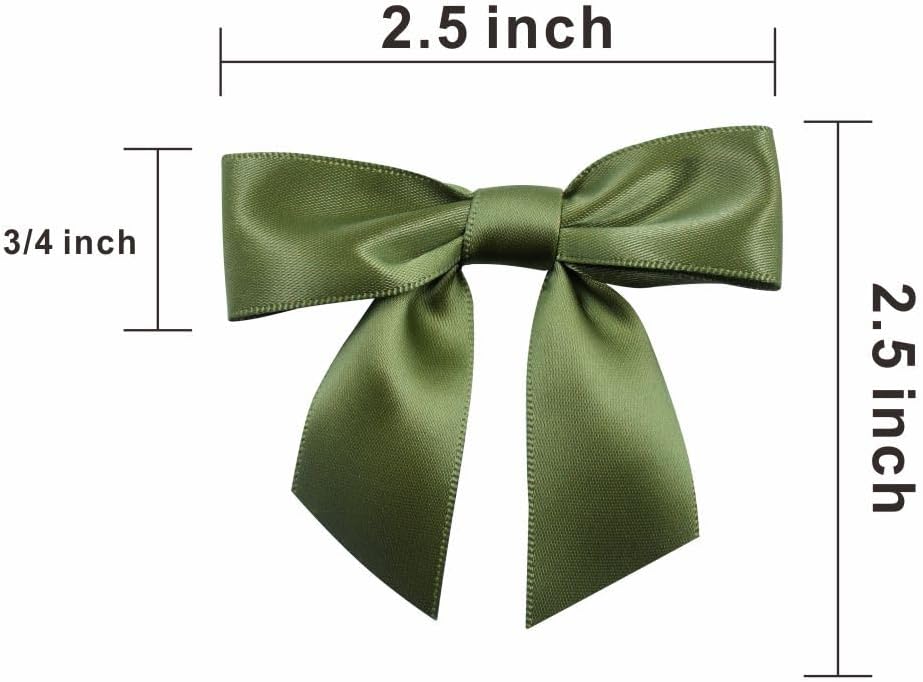 2.5" Hgzgch Sage Green Satin Ribbon Bow for Gift Wrapping, Premade Bows for Crafts, Cake, Party Favors, Handmade Bows with Double-Sided Tape, Self Adhesive Bows for Presents, Treats, Christmas - 50pcs