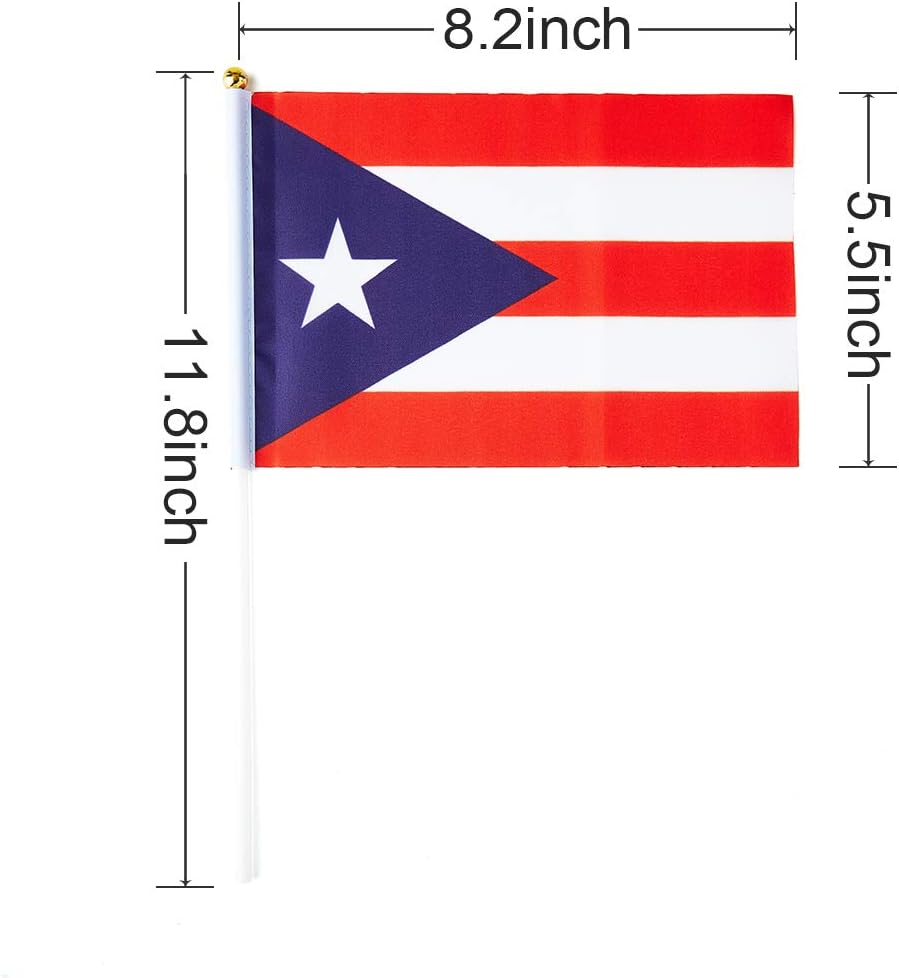 Puerto Rico Flag Puerto Rican Flag, Small Mini Handheld Puerto Rico Flags on Stick, Ideal for Party Parades Sports Events Patriotic Festival Decorations