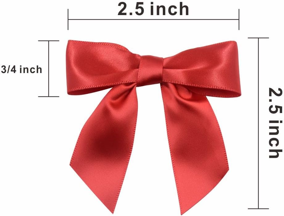 2.5" Hgzgch Red Satin Ribbon Bow for Gift Wrapping, Premade Bows for Crafts, Cake, Party Favors, Handmade Bows with Double-Sided Tape, Self Adhesive Gift Bows for Presents, Treats, Christmas - 50pcs