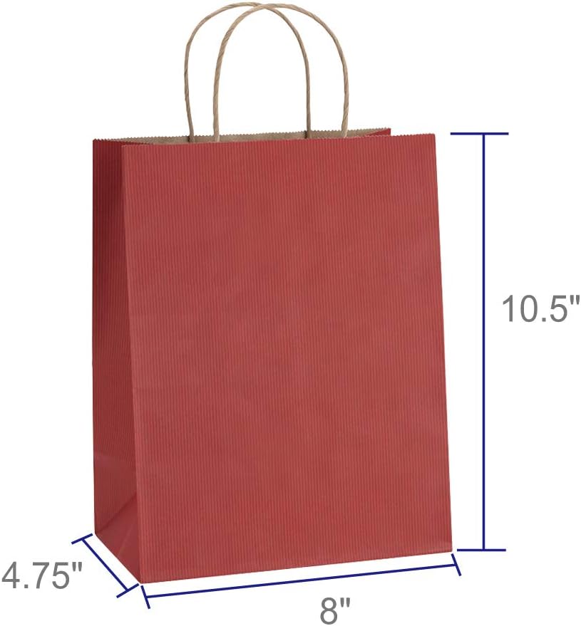 BagDream Gift Bags 8x4.25x10.5 50Pcs Red Kraft Paper Bags with Handles Bulk, for Shopping, Retail, Merchandise, Party Favor, Gifts, Business, Recycled Kraft Paper Sacks
